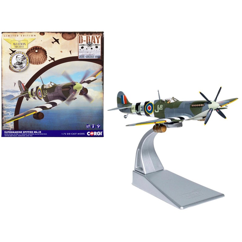 Supermarine Spitfire Mk.IX Fighter Aircraft with Commander J.E. “Johnnie” Johnson Figure 144 Wing RCAF “Spitfire Beer Truck” “D-Day Operation Overlord” Normandy (June 1944) “The Aviation Archive” Series 1/72 Diecast Model by Corgi