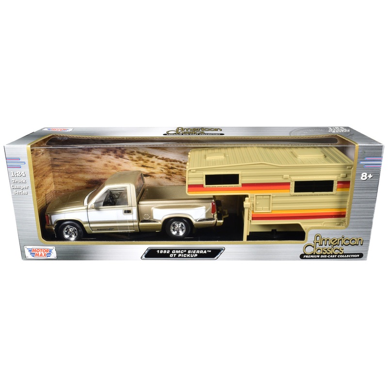 1992 GMC Sierra GT Pickup Truck Gold Metallic with White Sides with Camper Shell “American Classics” Series 1/24 Diecast Model Car by Motormax