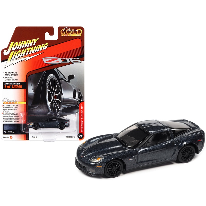 2012 Chevrolet Corvette Z06 Supersonic Blue Metallic “Classic Gold Collection” Series Limited Edition to 12240 pieces Worldwide 1/64 Diecast Model Car by Johnny Lightning