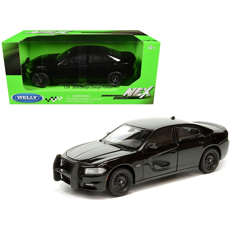 2016 Dodge Charger Pursuit Police Interceptor Black Unmarked “Police Pursuit” Series 1/24 Diecast Model Car by Welly