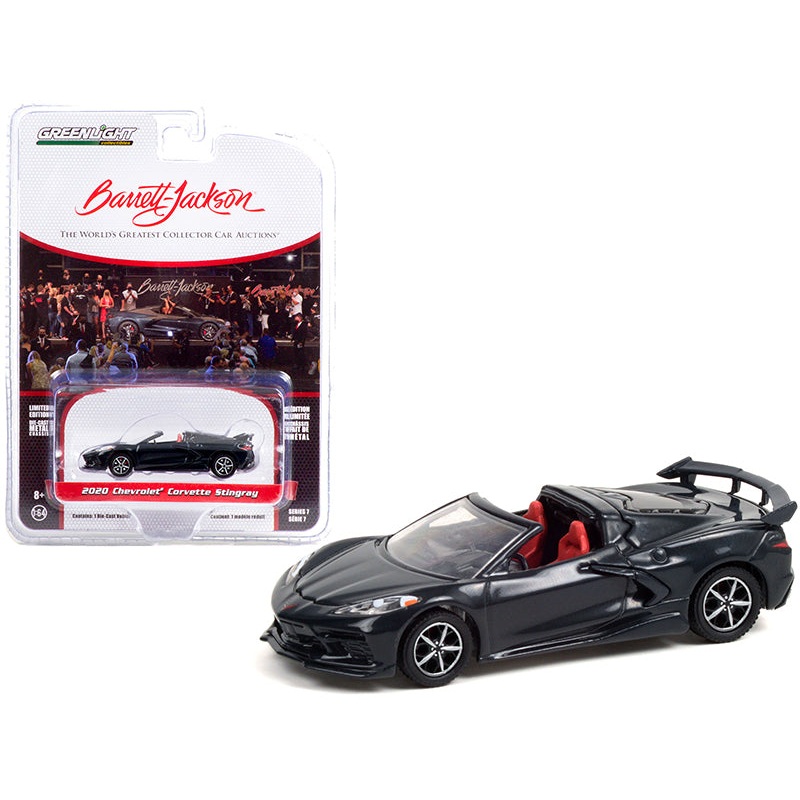 2020 Chevrolet Corvette C8 Stingray Convertible Shadow Gray Metallic with Adrenaline Red Interior (Lot #3002) Barrett Jackson “Scottsdale Edition” Series 7 1/64 Diecast Model Car by Greenlight