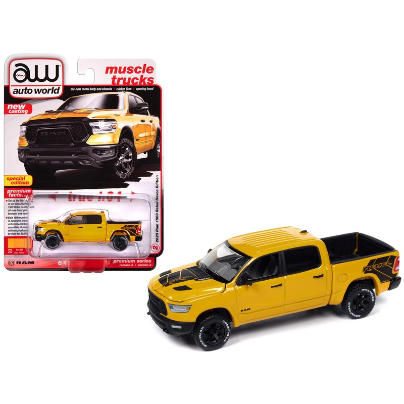 2023 Ram 1500 Rebel Havoc Edition Pickup Truck Baja Yellow “Muscle Trucks” Series 1/64 Diecast Model Car by Auto World