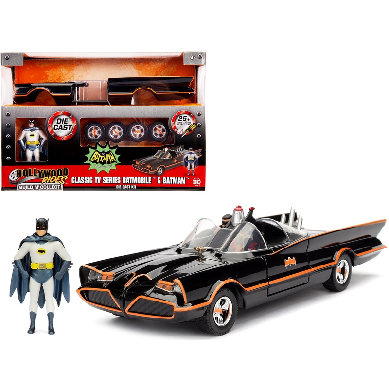 Model Kit Classic Batmobile Black with Batman Diecast Figure “Batman” (1966-1968) TV Series “Build N’ Collect” 1/24 Diecast Model Car by Jada