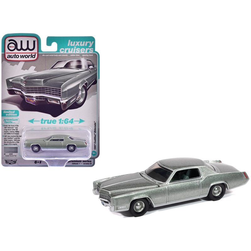 1967 Cadillac Eldorado Crystal Firemist Metallic with Green Interior “Luxury Cruisers” Series 1/64 Diecast Model Car by Auto World