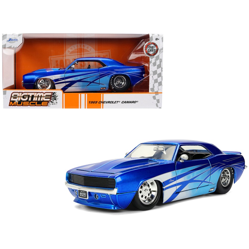1969 Chevrolet Camaro Candy Blue with Graphics “Bigtime Muscle” Series 1/24 Diecast Model Car by Jada