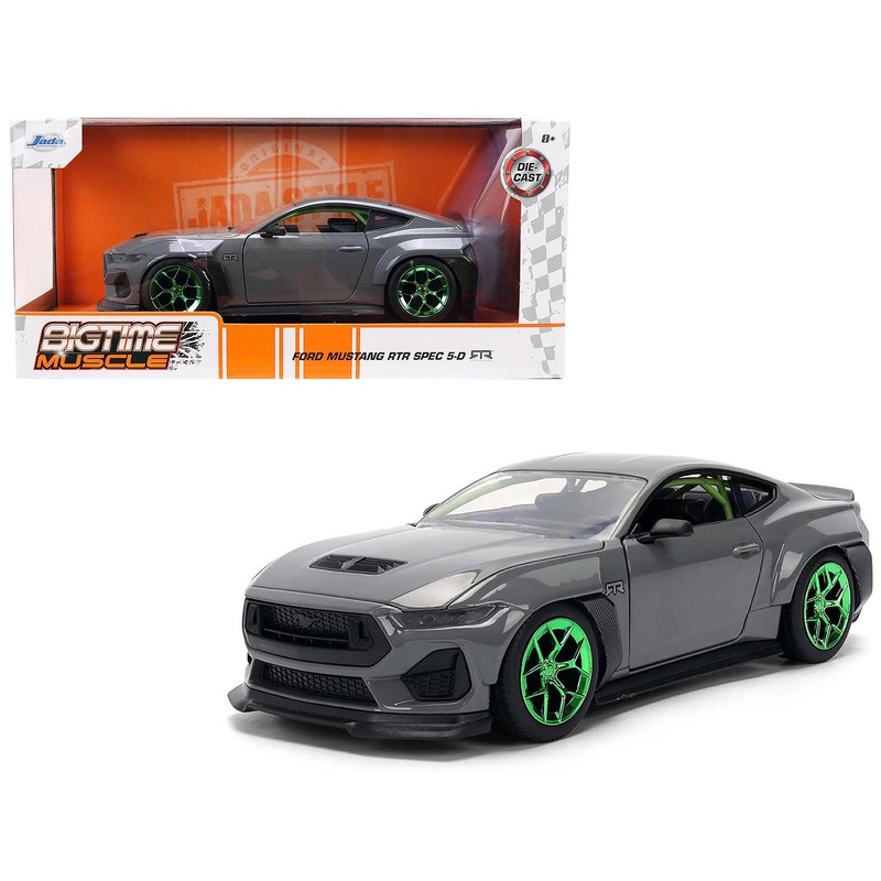 2024 Ford Mustang RTR Gray with Green Wheels “Bigtime Muscle” Series 1/24 Diecast Model Car by Jada