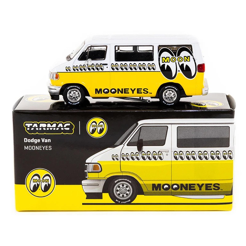 Dodge Van White and Yellow with Graphics “Mooneyes” “Global64” Series 1/64 Diecast Model by Tarmac Works