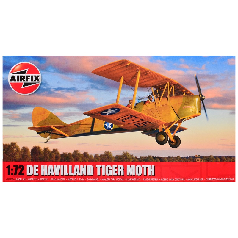 Level 2 Model Kit De Havilland Tiger Moth Aircraft with 2 Scheme Options 1/72 Plastic Model Kit by Airfix