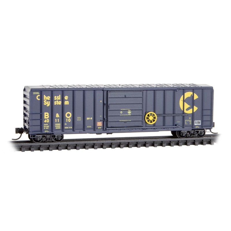Micro Trains N 2500356 50′ Rib-Side Single-Door Boxcar No Roofwalk – Chessie System B&O #401110 (blue, yellow)