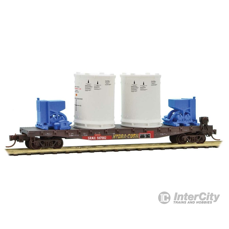 Micro Trains Line N 50′ Fishbelly-Side Flatcar, Titan Rocket Booster Load 3-Pack – Ready to Run – SRMX 597002, 597004, 597008 (Ex-SP, Boxcar Red; White Load)