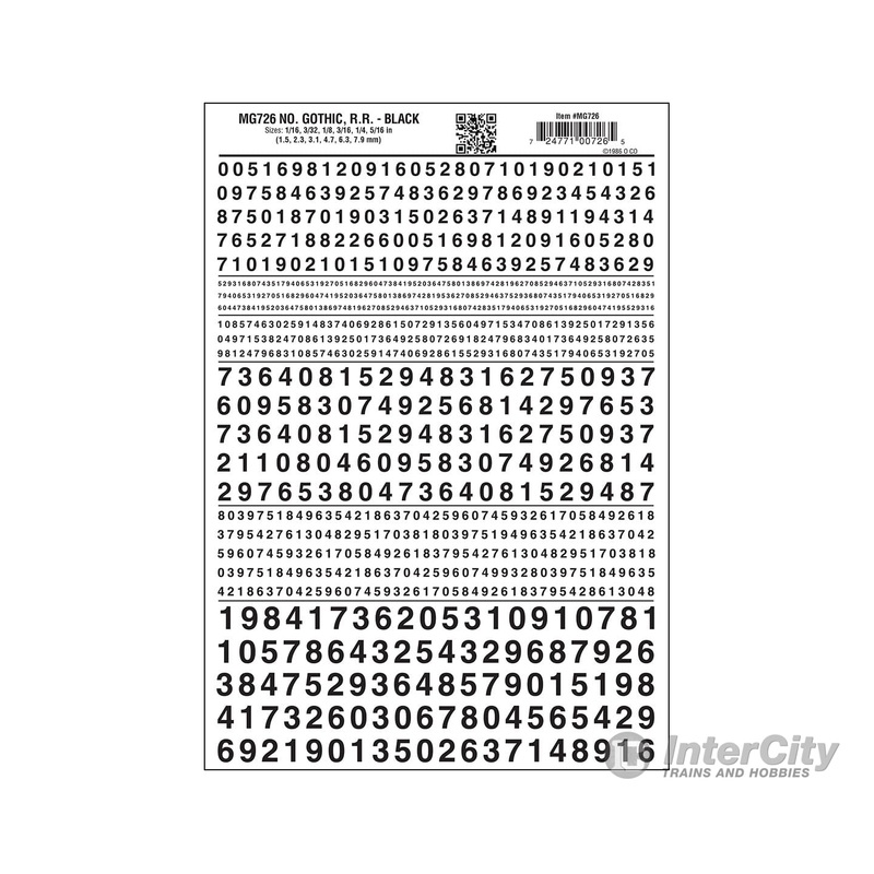 Woodland Scenics 726 Dry Transfer Numbers Only – Railroad Gothic — Black