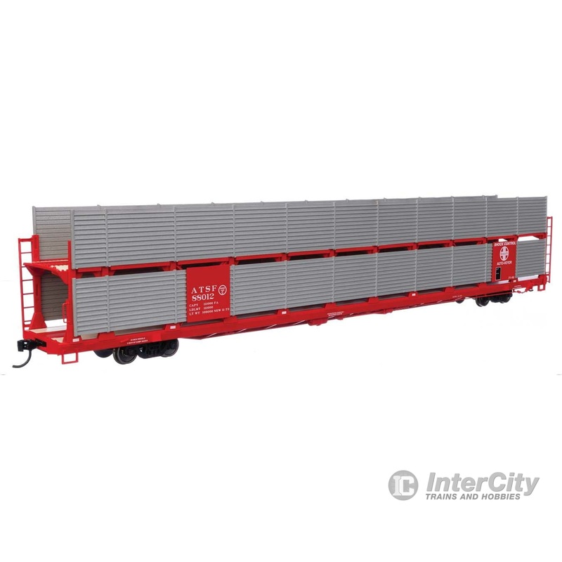 Walthers Mainline 8102 89′ Flatcar w/Bi-Level Shielded Auto Rack – Ready to Run — Santa Fe Rack & Flatcar #88012