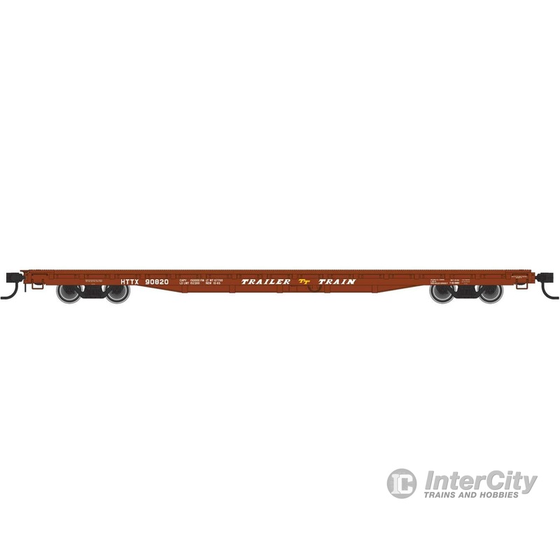 Walthers Mainline 5399 60′ Pullman-Standard Flatcar – Ready to Run — Trailer-Train HTTX #90820 (Heavy-duty; brown)