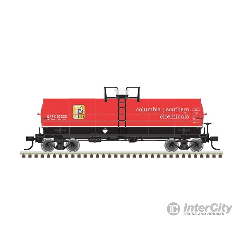 Atlas 20007354 11,000-Gallon Tank Car w/Platform – Ready to Run – Master(R) — PPG Columbia Southern GATX #37240 (orange, yellow, black)