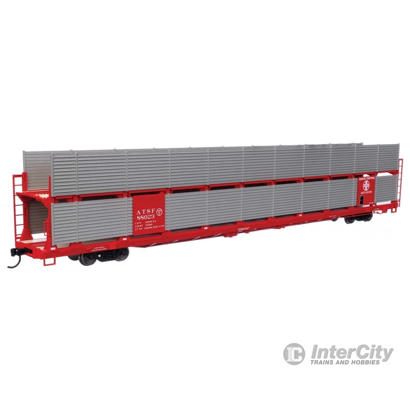 Walthers Mainline 8103 89′ Flatcar w/Bi-Level Shielded Auto Rack – Ready to Run — Santa Fe Rack & Flatcar #88023