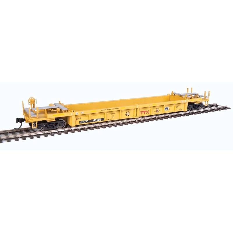 Walthers HO 5642 Thrall Rebuilt 40′ Well Car – TTX DTTX #53255 (yellow, black, small red TTX and Next Road logo, yellow con