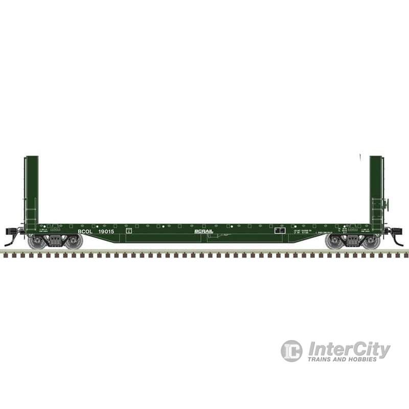 Atlas 20007091 51’6″ Bulkhead Flatcar – Ready to Run – Master(R) — BC Rail #19007 (green, white)
