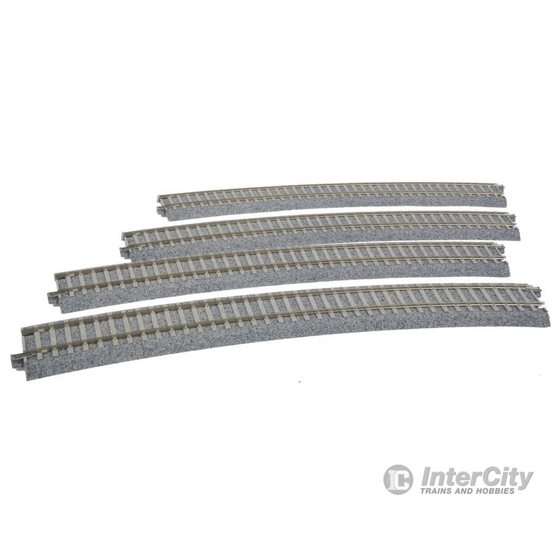 Kato 2242 Superelevated Easement Curve Track w/Concrete Ties – Unitrack — 28-3/4″ 730mm Radius, 22.5 Degree Sections, 1 Each Left & Right