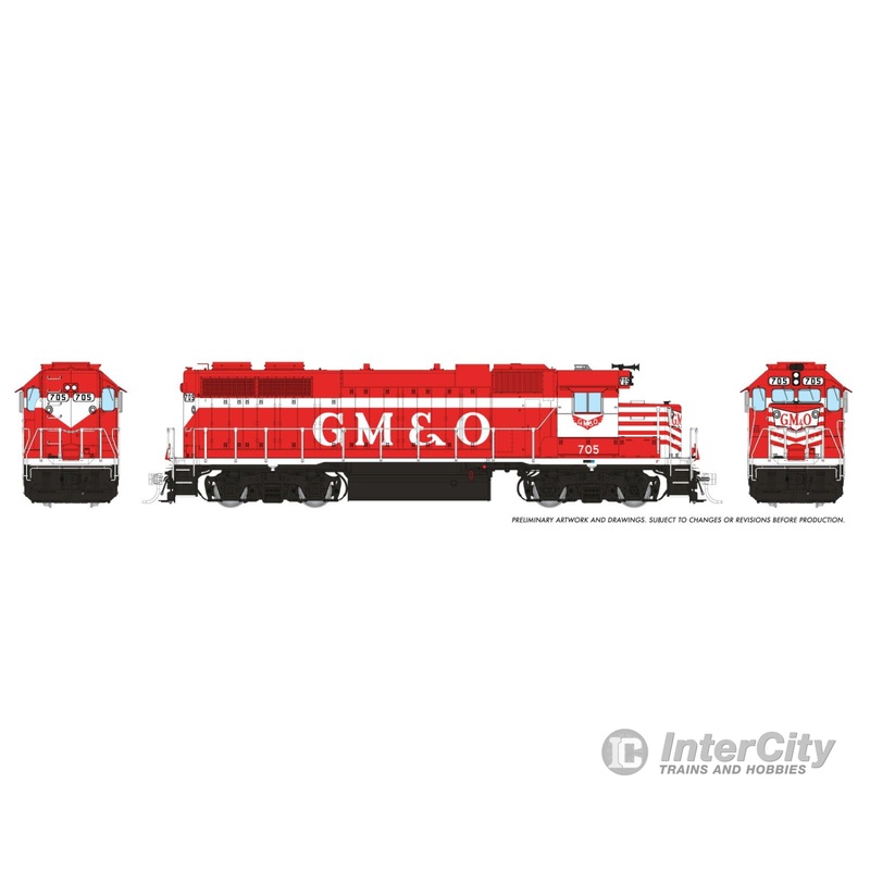 Rapido 038559 HO EMD GP38 (DC/DCC/Sound): GM&O – Red & White Stripe: #718