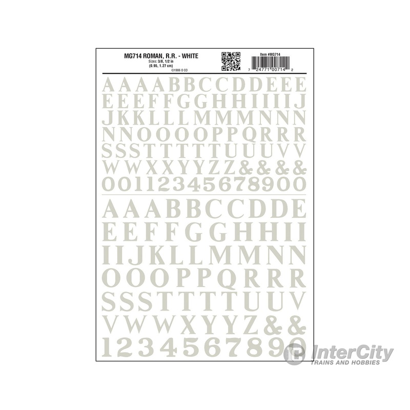 Woodland Scenics 714 Dry Transfer Alphabet & Numbers – Railroad Roman (3/8 & 1/2″) — White