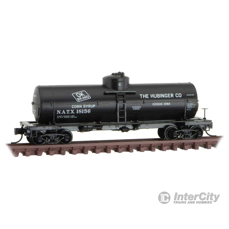 Micro Trains N 6500146 39′ Single-Dome Tank Car Hubinger Company NATX 18156 (black, Sweet Liquid Series 2)