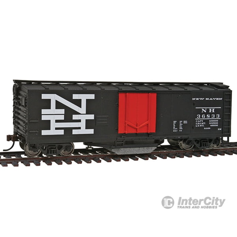 Walthers Trainline 1755 40′ Plug-Door Track Cleaning Boxcar – Ready to Run — New Haven (black, orange; Large NH Logo)
