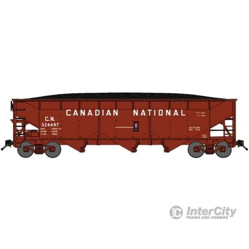 Bluford Shops N 74030 70-Ton Offset-Side 3-Bay Hopper w/Load Canadian National #324497 (Boxcar Red, 12″ Billboard Lettering)
