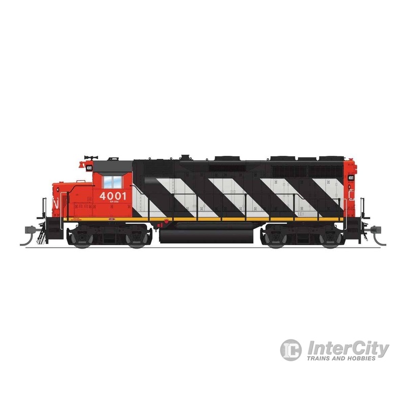 Broadway Limited Imports HO 8940 EMD GP35 Low Nose – Standard DC – Stealth – Canadian National #4001 (Sargent Stripe, black, white, red)