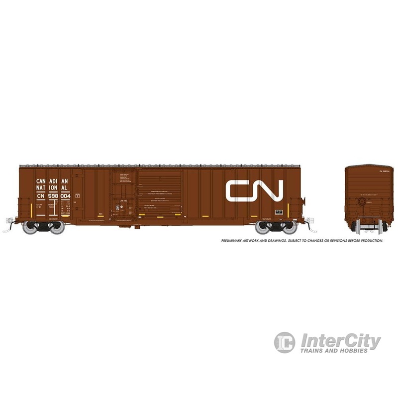 Rapido 193003A HO Trenton Works 6348 boxcar: CN – w/conspicuity stripes: Single Car #1