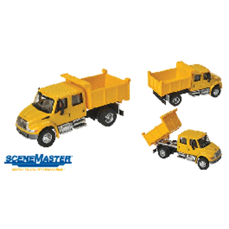 Walthers #949-11632 International 4300 Truck – Assembled — Crew Cab Dump Truck (Yellow)