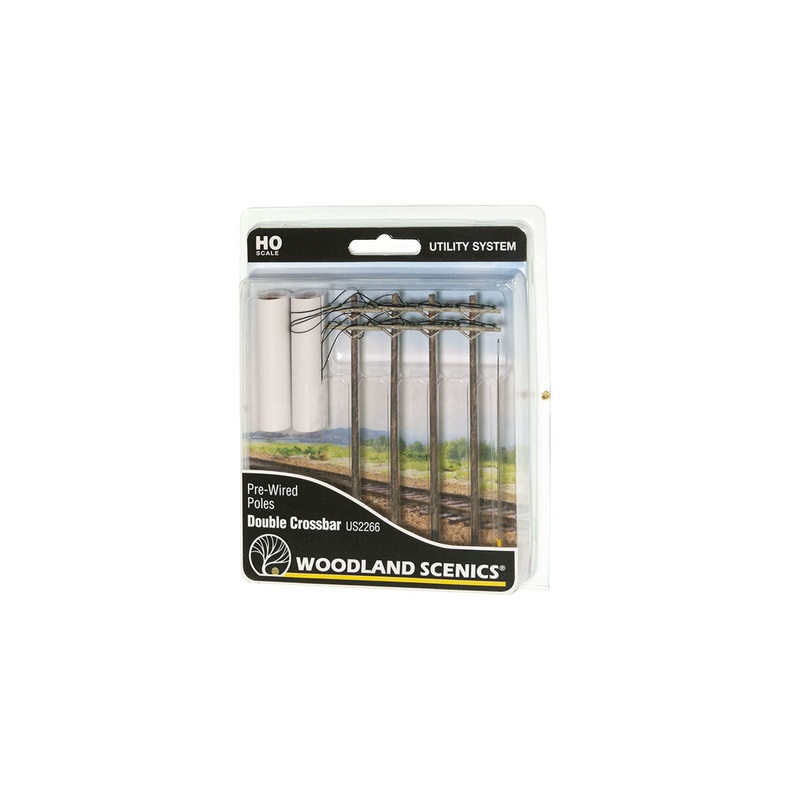 Woodland Scenic WDS US2266  WDS2266 Pre-Wired Poles – Double Crossbar – HO Scale NEW