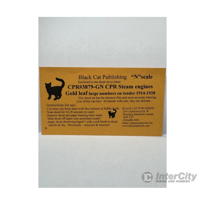 Black Cat Decals CPR3879-GN N CPR 1914-1928 passenger steam engines in Gold leaf