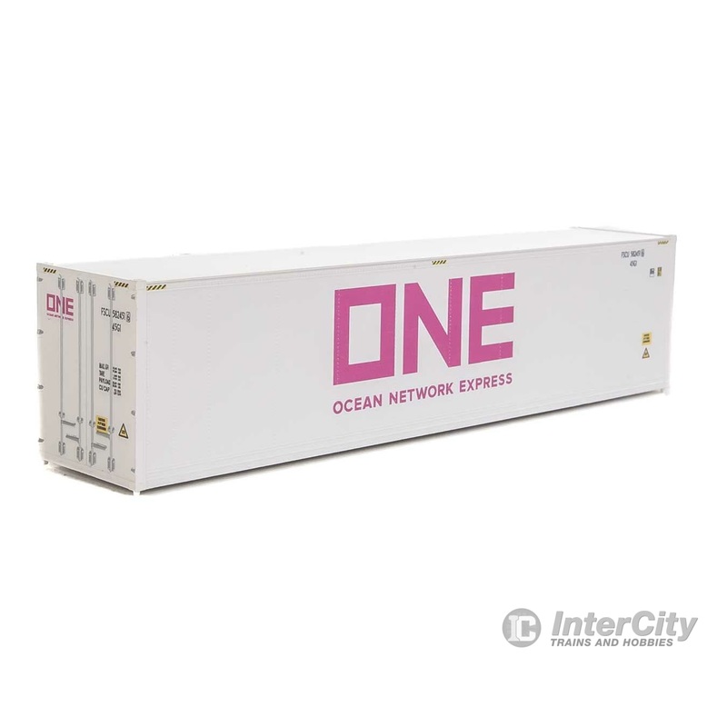 Walthers SceneMaster 8364 40′ Hi-Cube Smooth-Side Reefer Container – Assembled — Ocean Network Express – ONE (white, magenta)