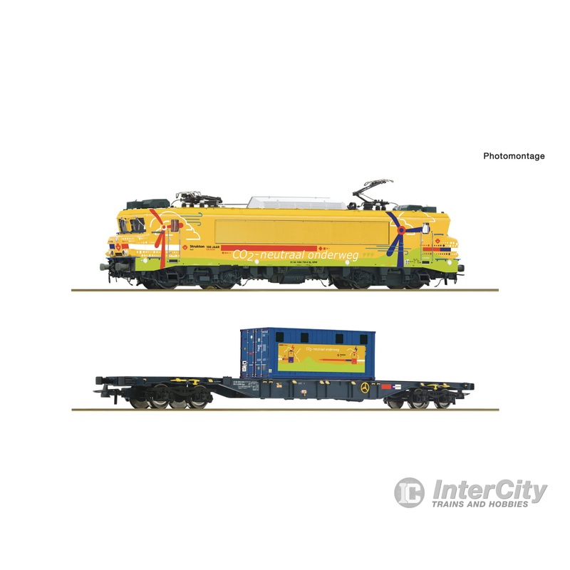 Roco 7510117 HO 2 piece set: Electric locomotive 1756 with container carrier wagon, Strukton Rail , DCC Digital Sound