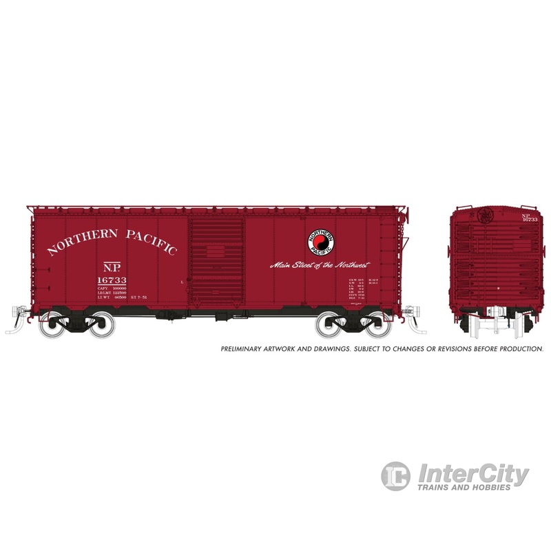 Rapido 181009 HO 1937 AAR 40′ Boxcar – Round corner: NP – Main Street Scheme: 6-Pack
