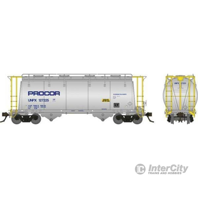 Rapido Trains 172003A Procor 3,000 Cubic Foot Aluminum Covered Hopper w/Handrail – Ready to Run — Procor Ltd. UNPX Random from Set #3 (aluminum, yellow, blue Procor Lettering