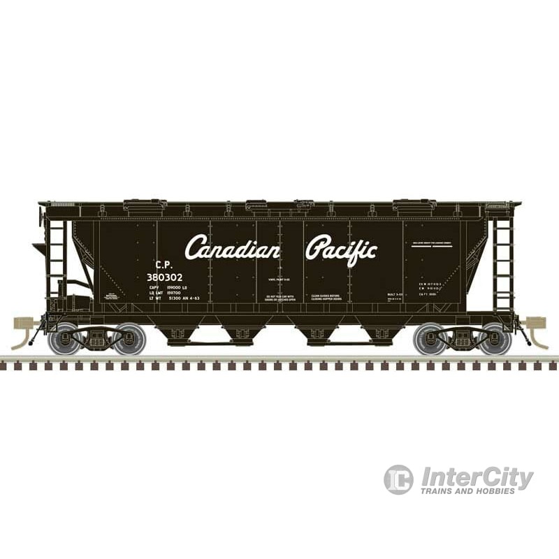 Atlas HO 20007160 Slab-Side Covered Hopper – Ready to Run – Master(R) — Canadian Pacific #380438 (black, white, Script Logo)