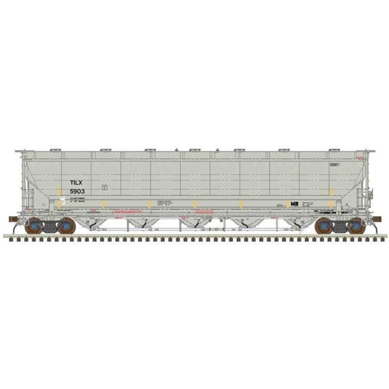 Atlas N 50006863 Trinity 5660 PD Covered Hopper – Trinity Industries Leasing TILX #5986 (gray, black, yellow conspicuity strip