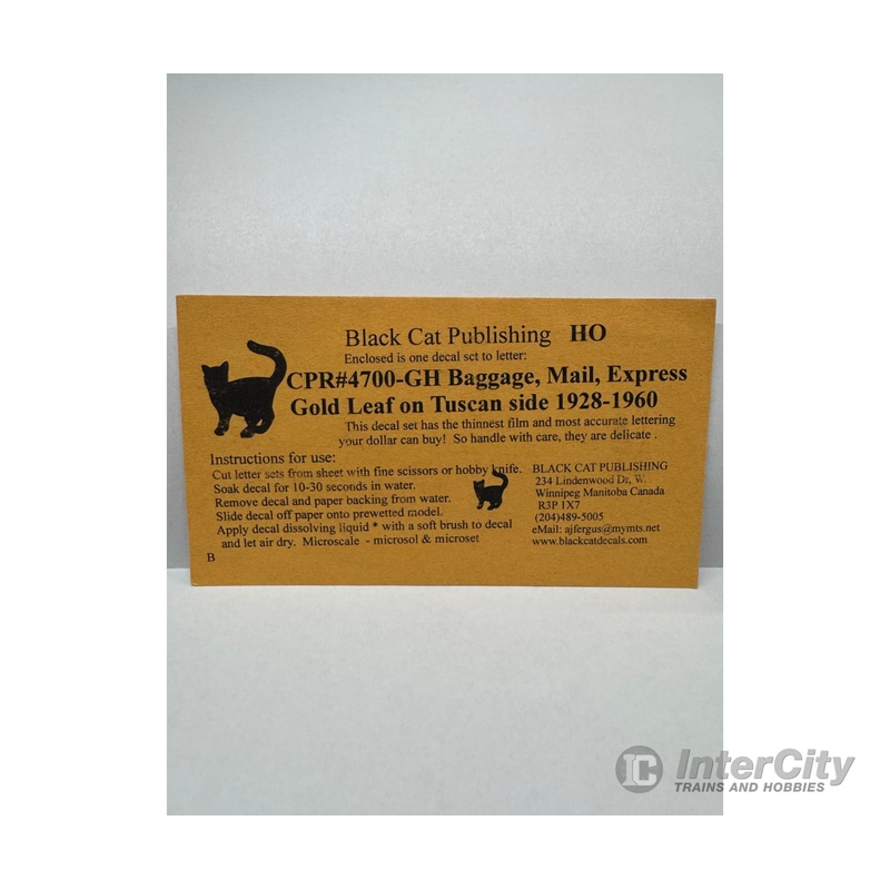 Black Cat Decals CPR4700-GH HO Baggage, Mail, Express Gold Leaf on Tuscan Side 1928-1960