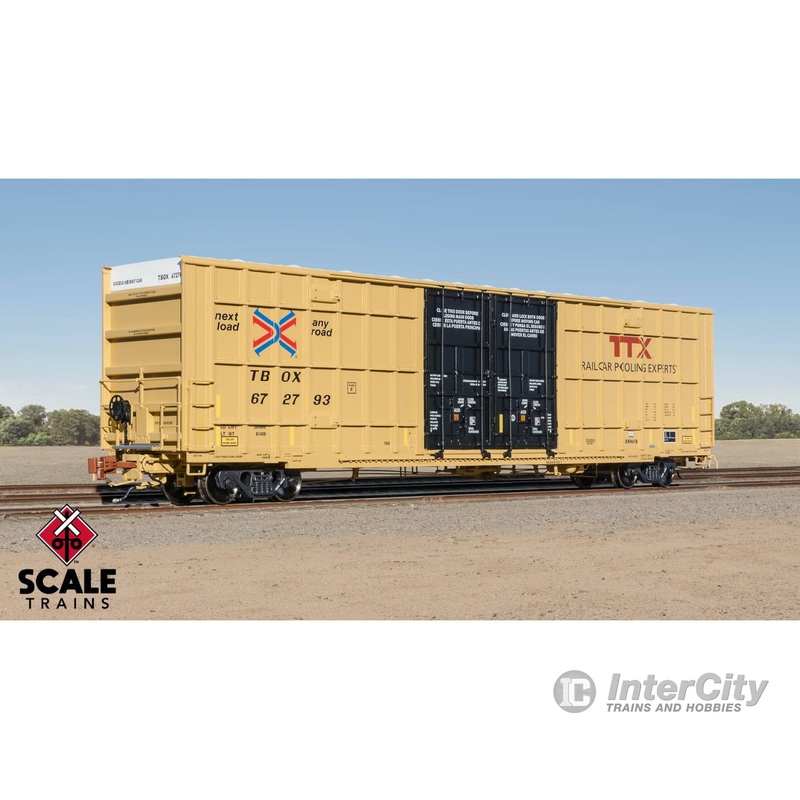 ScaleTrains SXT41013 Rivet Counter HO Scale Trinity 60′ 7500 8′ Double-Plug-Door High-Cube Boxcar (XRH61B), TTX/Conspicuity Stripes/TBOX 672845