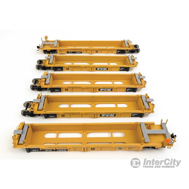 Walthers Mainline 55665 Thrall 5-Unit Rebuilt 40′ Well Car – Ready to Run — TTX DTTX #740633 – black & white TTX logo