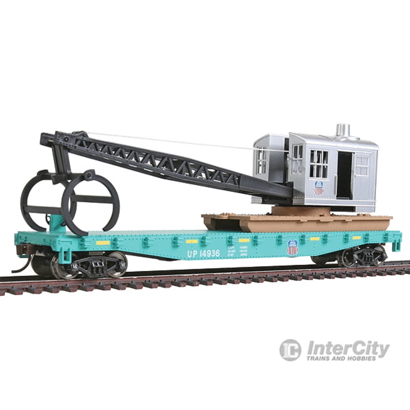Walthers Trainline 1783 Flatcar with Logging Crane – Ready to Run — Union Pacific(R) (green, black)