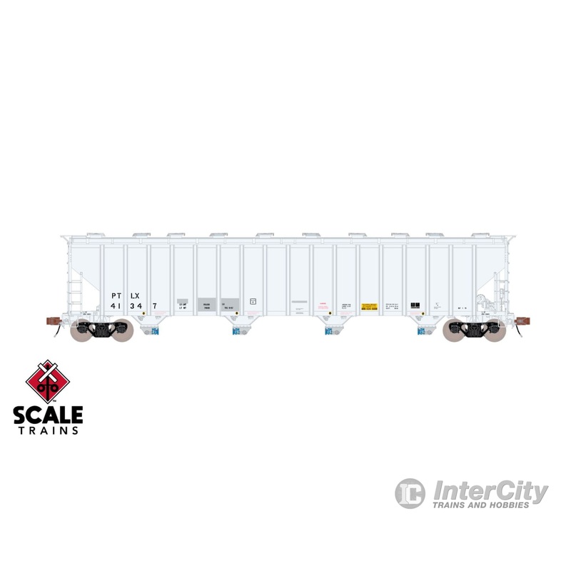 ScaleTrains SXT39449 Rivet Counter HO Scale Pullman-Standard 5820 Covered Hopper, GE Rail Services/PTLX/Light Gray/Patched 41347