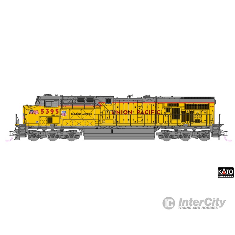 Kato N 1768965S GE ES44AC GEVO – Sound and DCC – Union Pacific #5395 (2020s, Armour Yellow, gray, Nose Flag)
