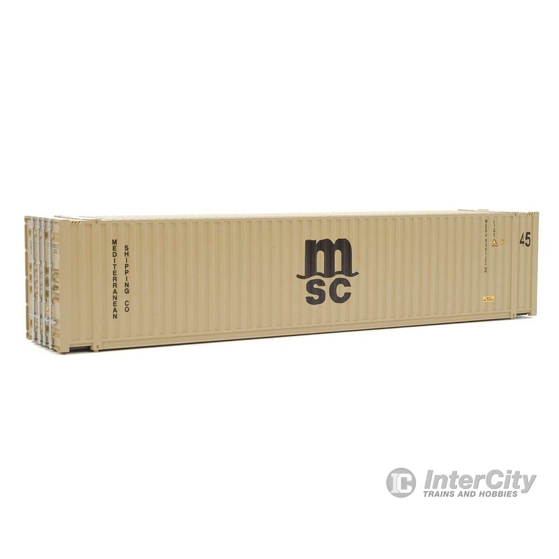 Walthers SceneMaster 8565 45′ CIMC Container – Assembled — Mediterranean Shipping Co. (beige, black)