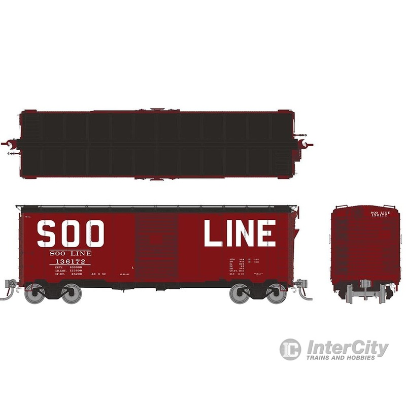 Rapido 180002A HO 1937 AAR 40′ Boxcar – Square corner: Soo Line: Single Car