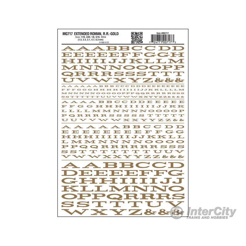 Woodland Scenics 717 Dry Transfer Alphabet & Numbers – Extended Railroad Roman — Gold