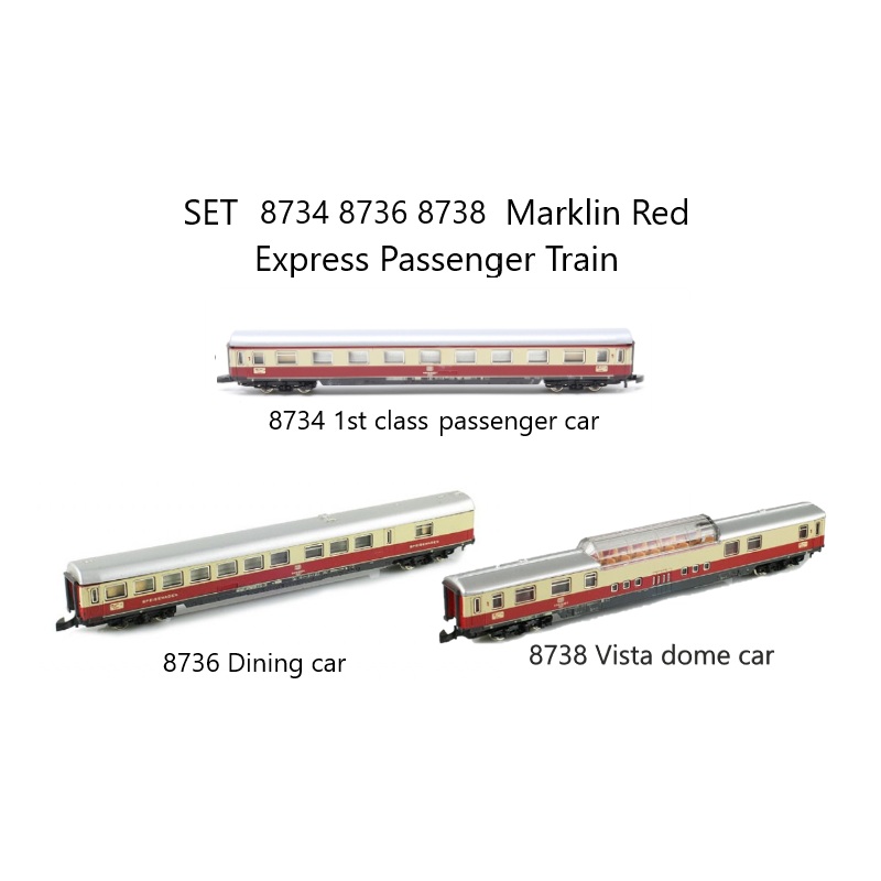 Marklin 8734 8736 8738 SET Red Express Train Passenger Cars   Z SCALE (1:220)