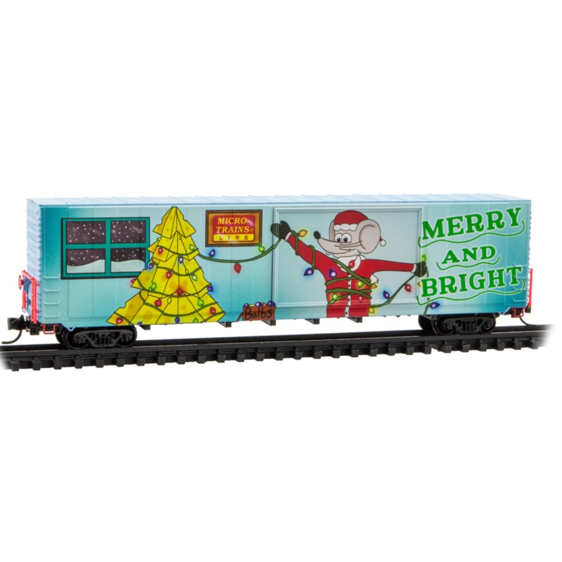 Micro Trains N 10200854 60′ Excess-Height Double-Plug-Door Boxcar – 2025 Micro-Mouse Christmas Car (Illuminated Version)