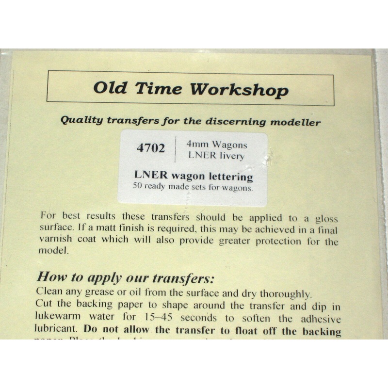 OTW-4702 OLD TIME WORKSHOP Transfers LNER wagon lettering.